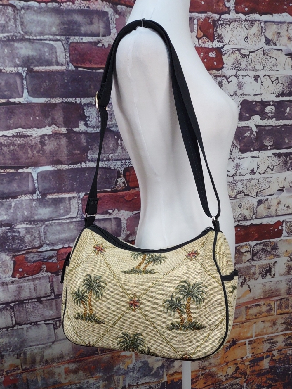 Danny K Beverly Hills Palm Motif Tapestry Shoulder Bag